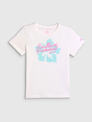 4F T-shirt regular z nadrukiem dziewczęcy - biały 164 (13-14 lat)