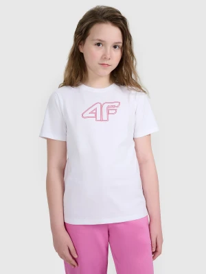4F T-shirt regular z nadrukiem dziewczęcy - biały 164 (13-14 lat)