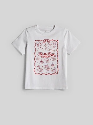 4F T-shirt regular z nadrukiem dziewczęcy - biały 122 (6-7 lat)