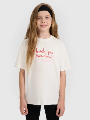 4F T-shirt regular z nadrukiem dziewczęcy - biały 152 (11-12 lat)