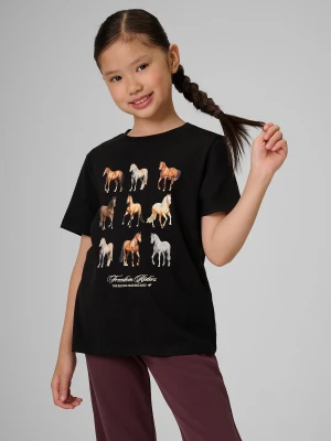 4F T-shirt regular z nadrukiem dziewczęcy - czarny 128 (7-8 lat)