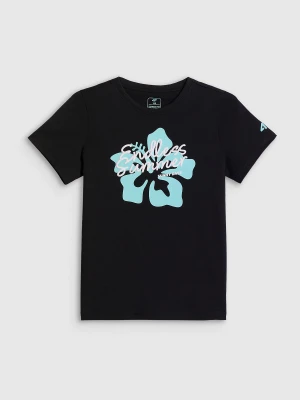 4F T-shirt regular z nadrukiem dziewczęcy - czarny 122 (6-7 lat)