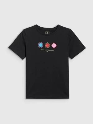 4F T-shirt regular z nadrukiem dziewczęcy - czarny 164 (13-14 lat)