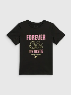 4F T-shirt regular z nadrukiem dziewczęcy - czarny 158 (12-13 lat)