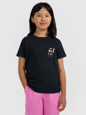 4F T-shirt regular z nadrukiem dziewczęcy - czarny 164 (13-14 lat)