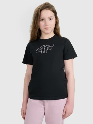 4F T-shirt regular z nadrukiem dziewczęcy - czarny 140 (9-10 lat)