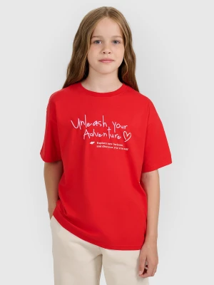 4F T-shirt regular z nadrukiem dziewczęcy - czerwony 134 (8-9 lat)