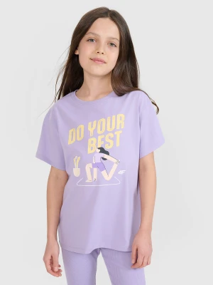 4F T-shirt regular z nadrukiem dziewczęcy - fioletowy 122 (6-7 lat)