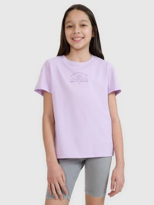 4F T-shirt regular z nadrukiem dziewczęcy - fioletowy 122 (6-7 lat)