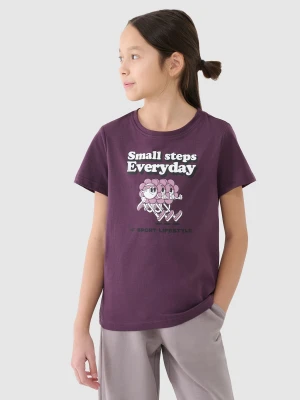 4F T-shirt regular z nadrukiem dziewczęcy - fioletowy 122 (6-7 lat)