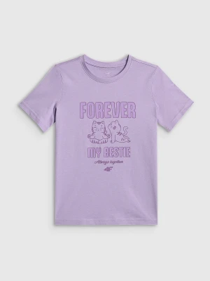 4F T-shirt regular z nadrukiem dziewczęcy - fioletowy 158 (12-13 lat)
