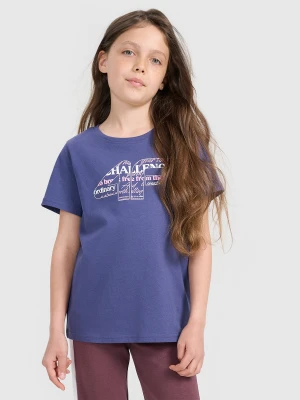 4F T-shirt regular z nadrukiem dziewczęcy - granatowy 122 (6-7 lat)