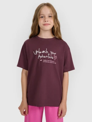 4F T-shirt regular z nadrukiem dziewczęcy - różowy 140 (9-10 lat)