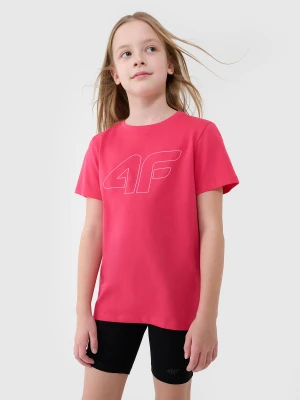 4F T-shirt regular z nadrukiem dziewczęcy - różowy 152 (11-12 lat)