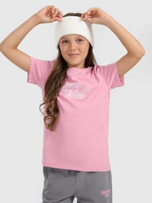 4F T-shirt regular z nadrukiem dziewczęcy - różowy 122 (6-7 lat)