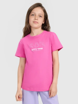 4F T-shirt regular z nadrukiem dziewczęcy - różowy 146 (10-11 lat)