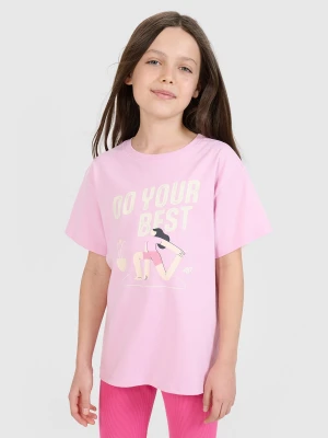 4F T-shirt regular z nadrukiem dziewczęcy - różowy 158 (12-13 lat)