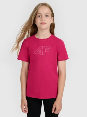 4F T-shirt regular z nadrukiem dziewczęcy - różowy 152 (11-12 lat)