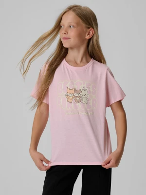4F T-shirt regular z nadrukiem dziewczęcy - różowy 128 (7-8 lat)