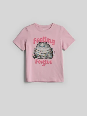 4F T-shirt regular z nadrukiem dziewczęcy - różowy 152 (11-12 lat)