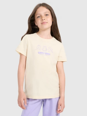 4F T-shirt regular z nadrukiem dziewczęcy - żółty 122 (6-7 lat)