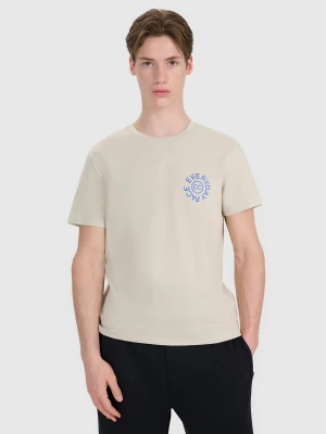 4F T-shirt regular z nadrukiem męski - beżowy 3XL