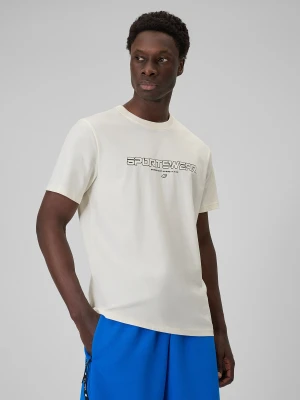 4F T-shirt regular z nadrukiem męski - beżowy 3XL