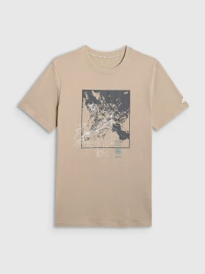4F T-shirt regular z nadrukiem męski - beżowy S