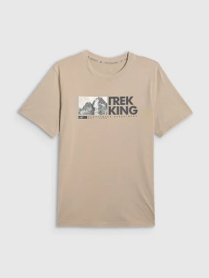4F T-shirt regular z nadrukiem męski - beżowy L