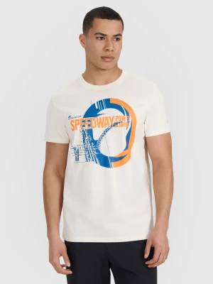 4F T-shirt regular z nadrukiem męski - beżowy XL