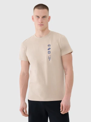 4F T-shirt regular z nadrukiem męski - beżowy S