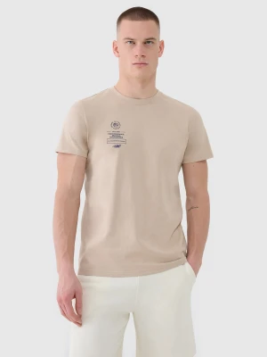 4F T-shirt regular z nadrukiem męski - beżowy XL