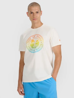 4F T-shirt regular z nadrukiem męski - beżowy S