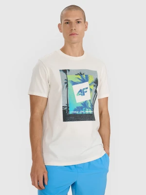 4F T-shirt regular z nadrukiem męski - beżowy M
