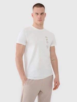 4F T-shirt regular z nadrukiem męski - beżowy 3XL