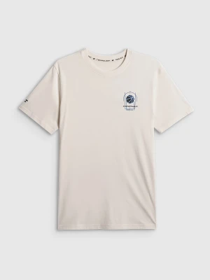 4F T-shirt regular z nadrukiem męski - beżowy XL