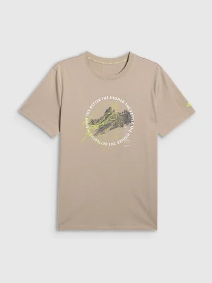 4F T-shirt regular z nadrukiem męski - beżowy M