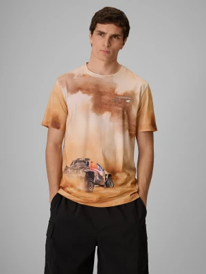 4F T-shirt regular z nadrukiem męski - beżowy XXL