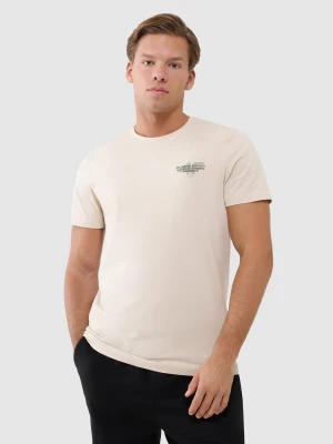 4F T-shirt regular z nadrukiem męski - beżowy M