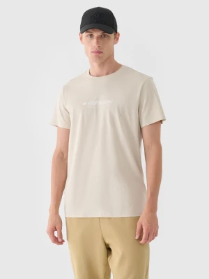 4F T-shirt regular z nadrukiem męski - beżowy XXL