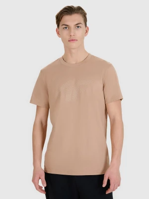 4F T-shirt regular z nadrukiem męski - beżowy XXL