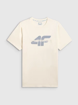 4F T-shirt regular z nadrukiem męski - beżowy XXL
