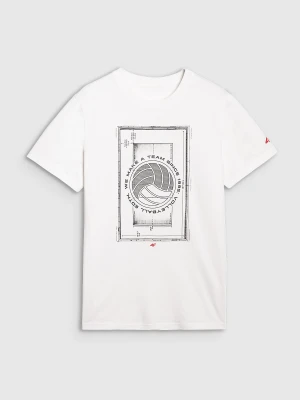 4F T-shirt regular z nadrukiem siatkarskim męski - biały L