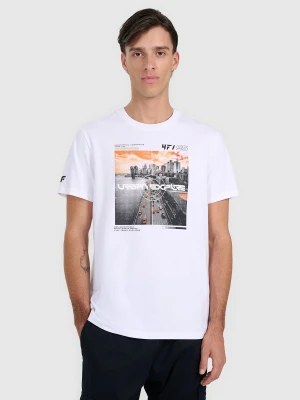 4F T-shirt regular z nadrukiem męski - biały L