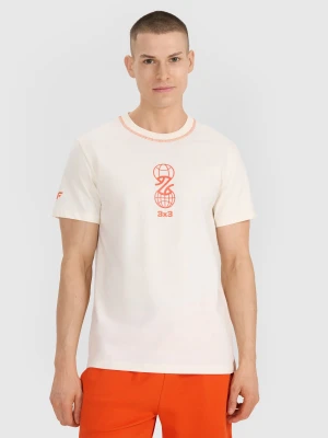 4F T-shirt regular z nadrukiem męski - biały L