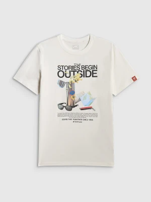 4F T-shirt regular z nadrukiem męski - biały M