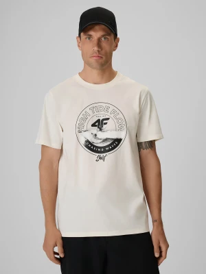 4F T-shirt regular z nadrukiem męski - biały L