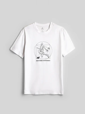 4F T-shirt regular z nadrukiem męski - biały S
