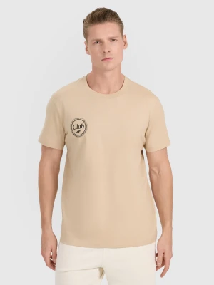 4F T-shirt regular z nadrukiem męski - brązowy S