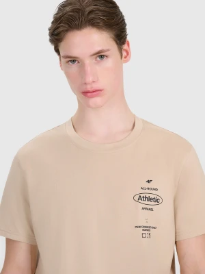 4F T-shirt regular z nadrukiem męski - brązowy M